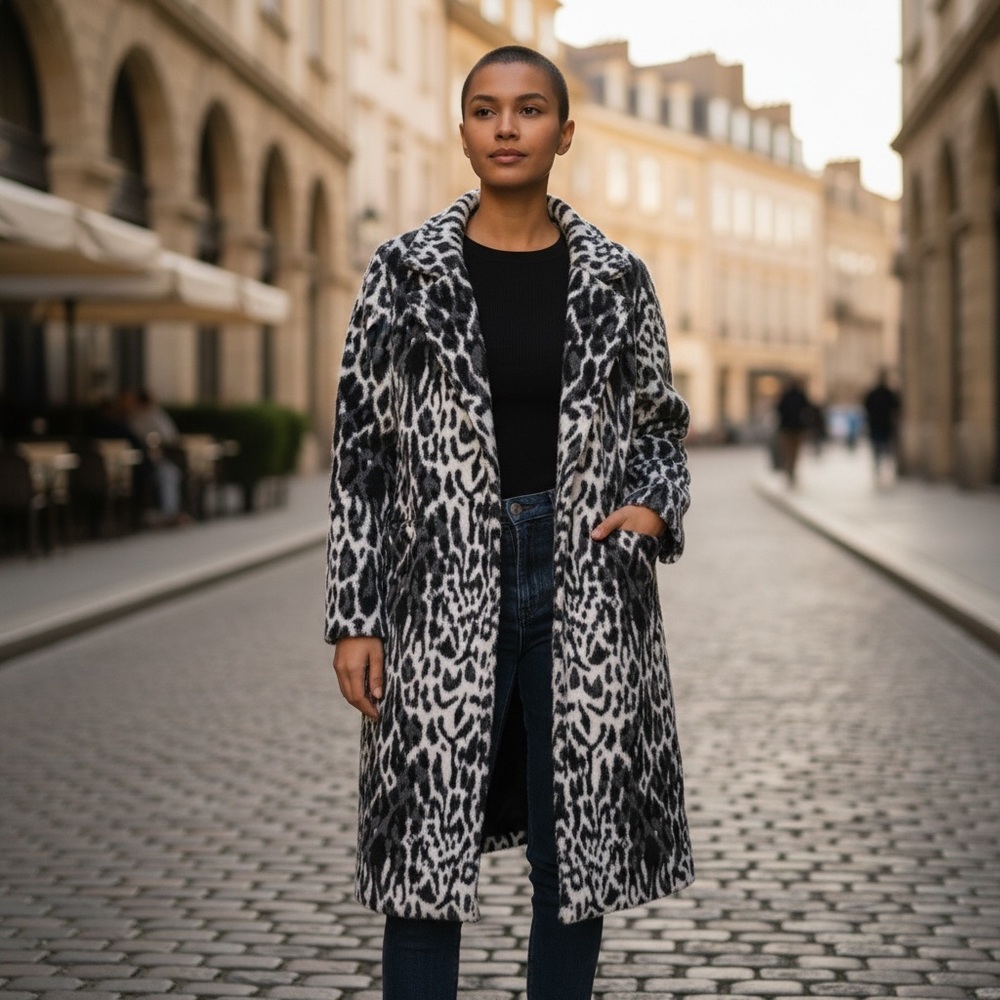NWT Black and White Animal Print Sweater Coat